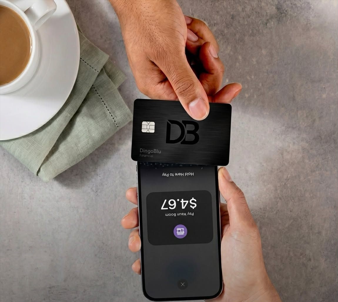myDingoBlu card tapped on a phone to pay for coffee